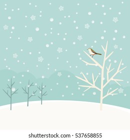 Vector Illustration of winter Tree and Bird