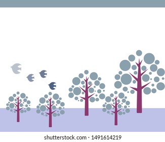 vector illustration. winter tree. 
Cute bird. message card .