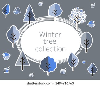 vector illustration. winter tree. 
Cute bird. 