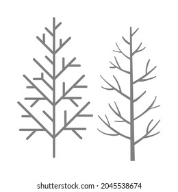 Ilustración vectorial de un árbol de invierno. La nieve cubre los árboles. Navidad y Año Nuevo. Aislado en un fondo en blanco editable y modificable el color.