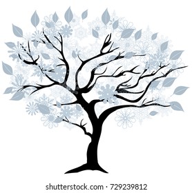 vector illustration of a winter tree with snowflakes 