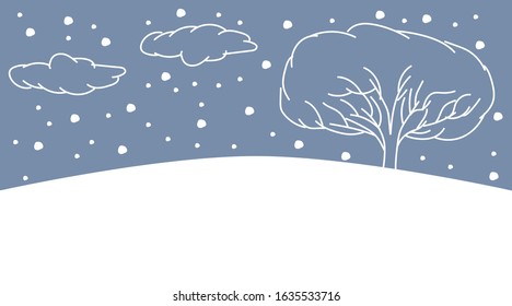 Vector illustration of winter with trees and falling snow. falling snowballs.