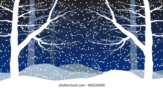 vector illustration winter trees with snow in forest