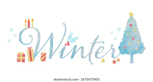 Ilustración vectorial del logotipo tipográfico de invierno con artículos de Navidades.