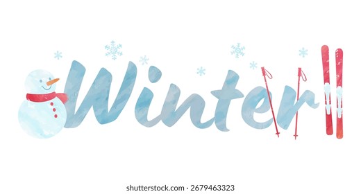 Vector illustration of Winter typographic logo with snow play items.