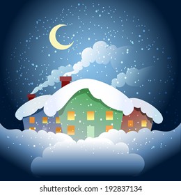 A vector illustration of winter village