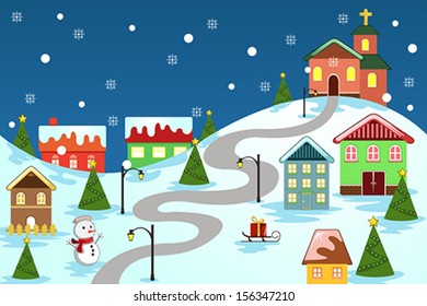 A vector illustration of winter village used for Christmas card
