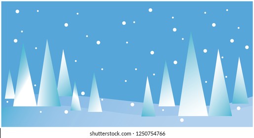 Vector illustration of winter wallpaper with abstract pines, background for new year and christmas card. Flat vector illustration for cards, greetings, prints, seasonal design and decoration, web.