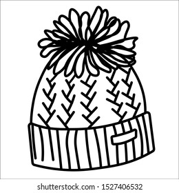 Vector illustration of winter warm knitted hat drawn. for skating skis and walks in winter at Christmas. Isolated on white background.