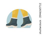 Vector illustration of winter warm shoes on the feet. Winter clothing.