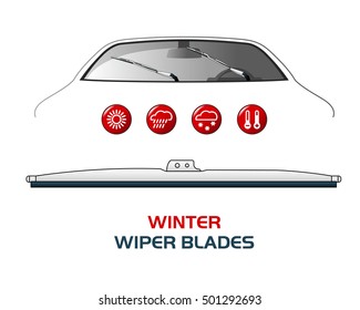 Vector illustration WINTER WIPER BLADES. Car, Car parts, rain, snow, bad weather, autumn, winter. Web banners, advertisements, brochures, business templates. Isolated on a white background