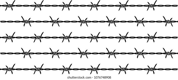 Vector illustration wire barb fence background isolated on white. Protection concept design. Barbed wire silhouettes