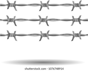 Vector illustration wire barb fence background isolated on white. Protection concept design. Barbed wire silhouettes