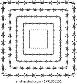 Vector illustration wire barb fence background isolated on white. The rectangular arrangement of barbed wire conveys dictatorship, being controlled by unjust powers.