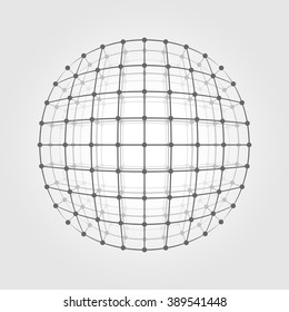 Vector illustration wireframe 3D mesh polygonal vector sphere. Network line, design sphere, dot and structure.