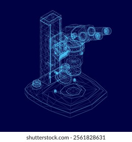 Vector illustration wireframe 3d microscope science lab magnify tool. Isometric view