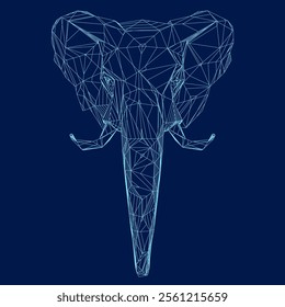 Vector illustration wireframe head of mascot elephant head isolated on blue