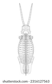 Vector Illustration of wireframe Mammoth Skeleton on Isolated White Background. Vector prehistoric wireframe skeleton of mammoth on white background isolated illustration.