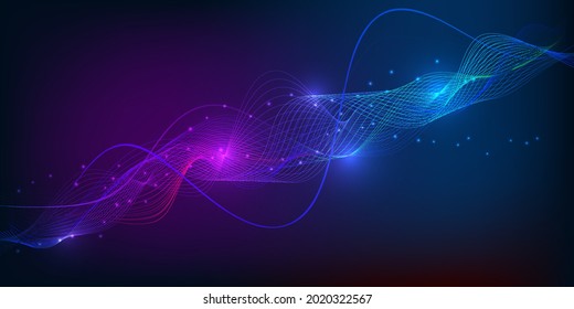 Vector illustration of  wireframe net wave shapes for big data technology and hi tech background and artwork.Digital communication innovation technology concepts.