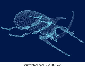 Vector illustration wireframe of rhinoceros beetle. 3D