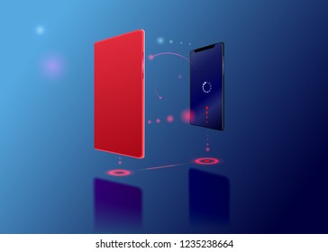 Vector illustration with wireless connections smartphones. The concept of wireless information technology.