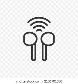 Vector illustration of wireless earphones icon in dark color and transparent background(png).