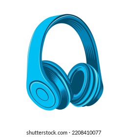 Vector illustration of wireless headphones in blue tones on a white isolated background