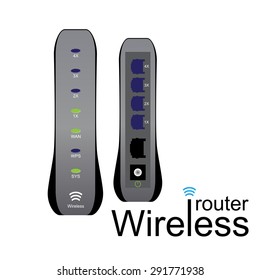 vector illustration of wireless modem. front and back side of wi-fi router.