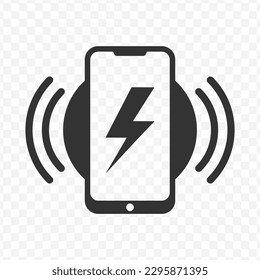 Vector illustration of wireless smartphones icon in dark color and transparent background(png).