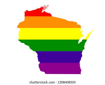 vector illustration of Wisconsin map with lgbt flag 