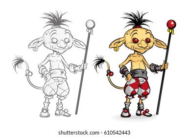 Vector Illustration. Wise Smiling Goblin