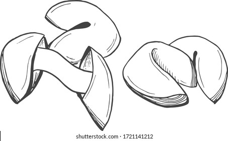 Vector illustration of a wish fortune magic oriental Chinese cookies. Japanese traditional cuisine. Vintage hand drawn style icons.