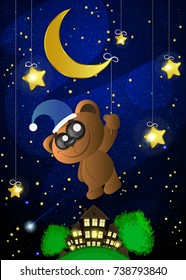 Vector illustration of wish good night with moon. Art design.