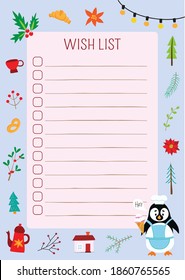 Vector illustration of a wish list. Universal card. Print version.