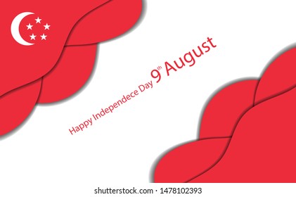 vector illustration wishes card, banner or poster, paper cut element of Singapore flag, happy independence day in August 9th. Happy national day.
