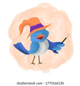 Vector Illustration Witch Bird Mascot Cartoon Style.