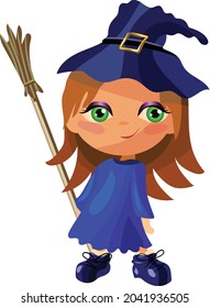Vector illustration of a witch with a broom.