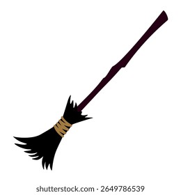 Vector illustration of witch broom icon in simple style. Clipart image isolated on background.