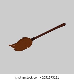 Vector illustration of witch broom on grey background. Halloween