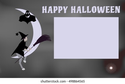 Vector illustration of a witch with a broom to ride on the moon, come Halloween