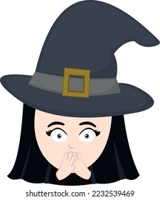 vector illustration of a witch cartoon covering her mouth with her hands