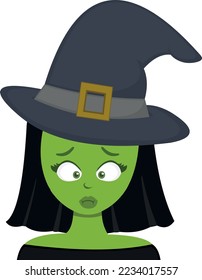 vector illustration of a witch cartoon with a green color of nausea