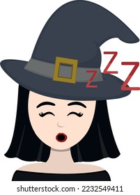 vector illustration of a witch cartoon sleeping