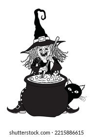 Vector illustration of witch with a cauldron