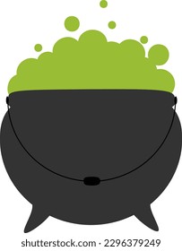 Vector illustration of witch cauldron with potion in cartoon style for Halloween design. Metal pot icon for St Patrick day design