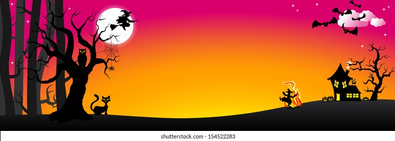vector illustration of a witch dancing around the fire at halloween