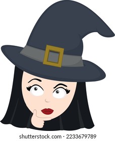 vector illustration of a witch face with a thinking or doubting expression