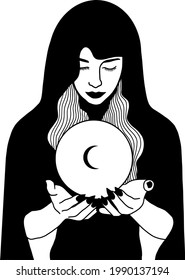 Vector illustration of a witch girl on a white background 