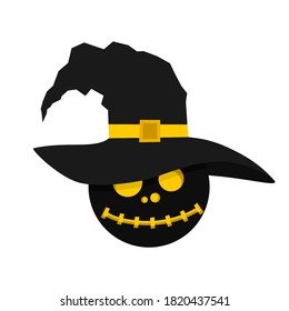 Vector Illustration of Witch hat with black Pumpkin design. Good template for Halloween sticker.