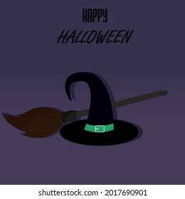 Vector illustration with witch hat and broom.